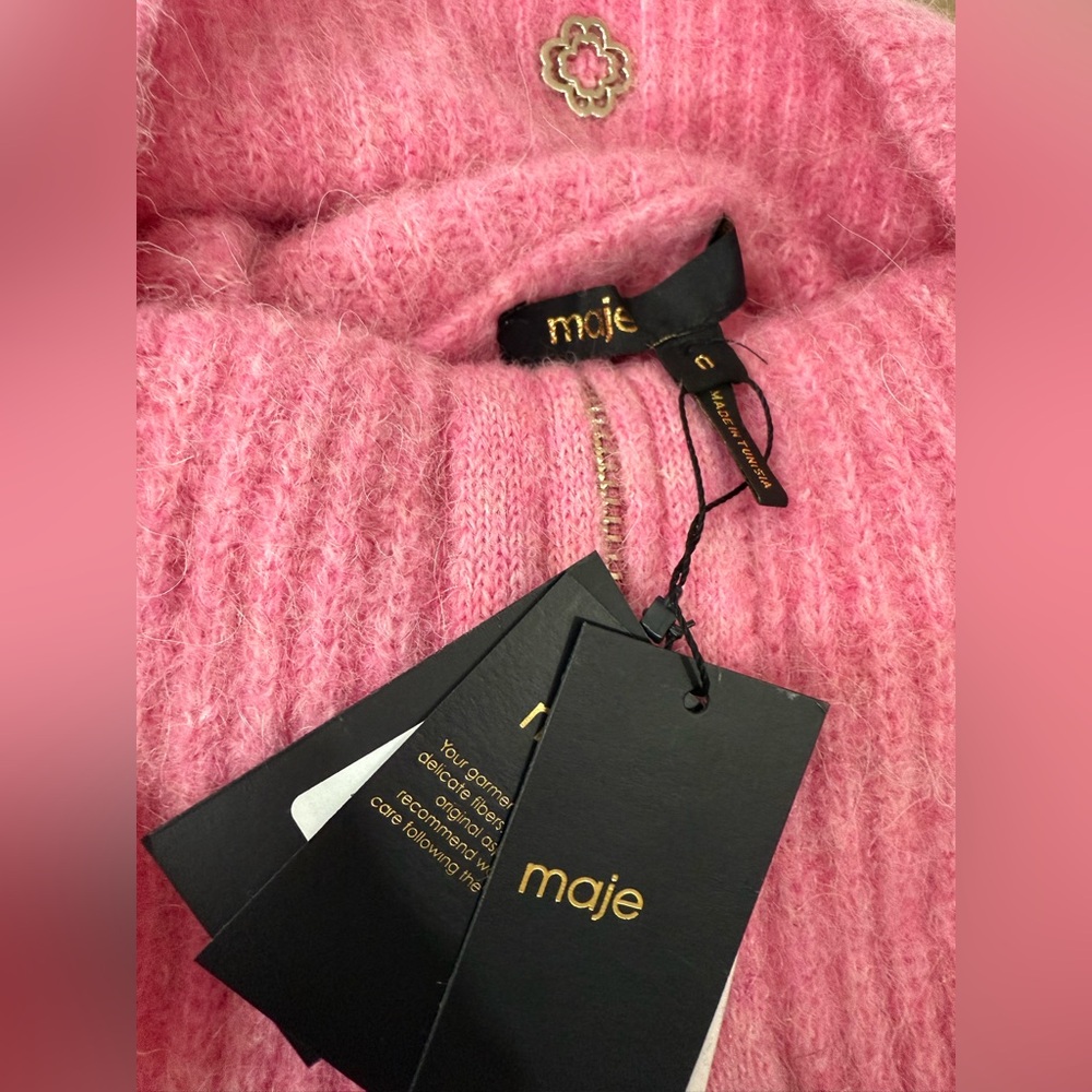 SOLD🎉NWT MAJE | SZ 0 | Pink Euro MyZip Zip Front Relaxed Cozy Wool Blend Sweater - Picture 10 of 10